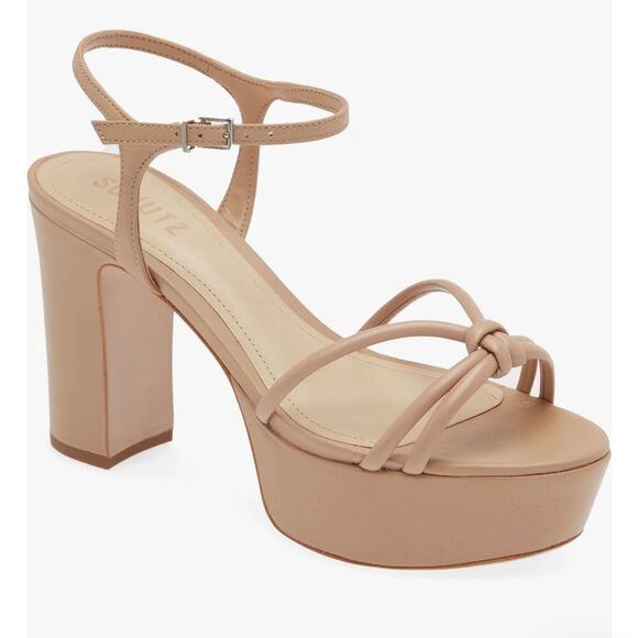SCHUTZ Kelsie Nude Platform Strappy Sandal Block Heel Tan Beige Size‎ 10.5 New - Picture 2 of 12